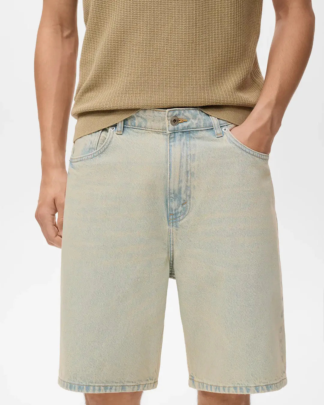 MANGO Men's Light Beige Relaxed Denim Shorts
