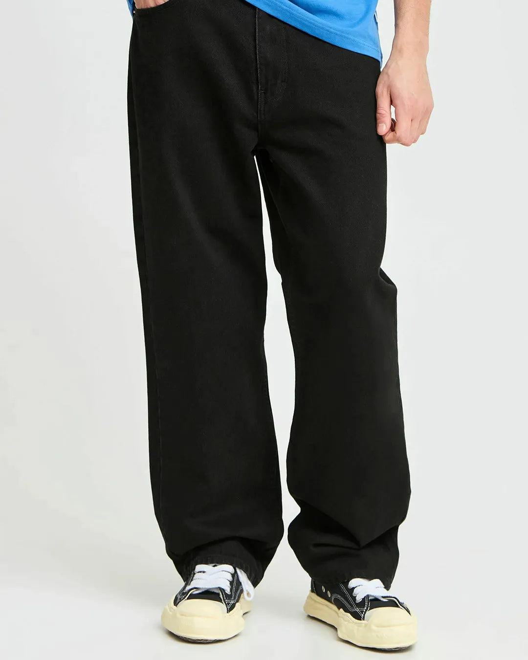 Solid Relaxed Loose Fit Straight Leg Jeans