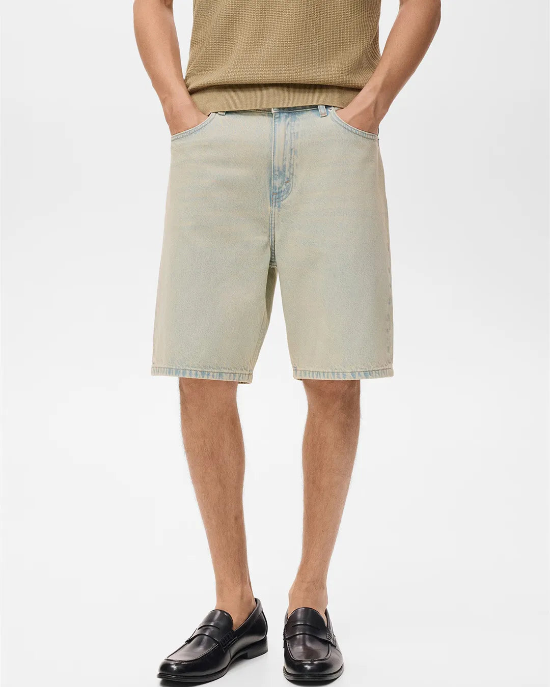 MANGO Men's Light Beige Relaxed Denim Shorts