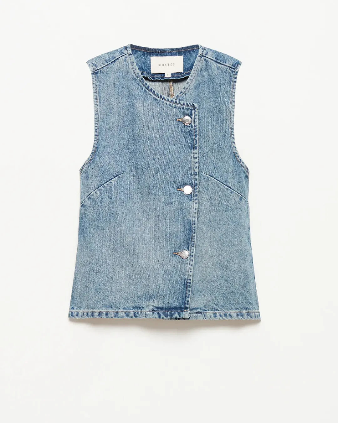 COSTES Light Blue Denim Vest with Slanted Placket