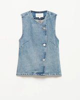 COSTES Light Blue Denim Vest with Slanted Placket