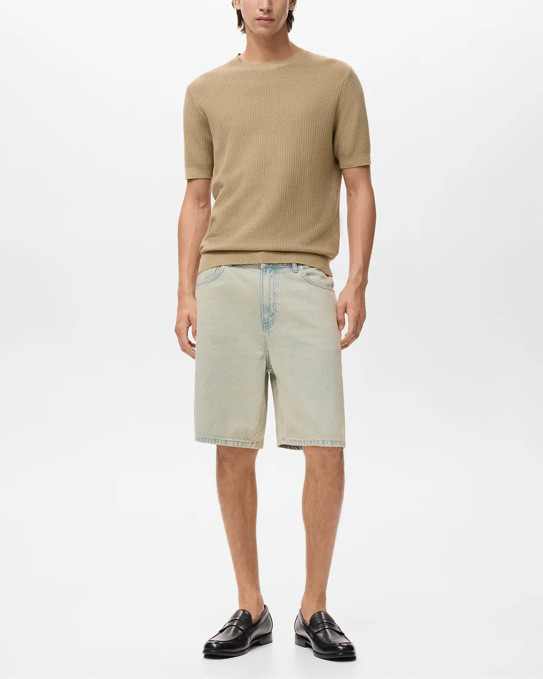 MANGO Men's Light Beige Relaxed Denim Shorts