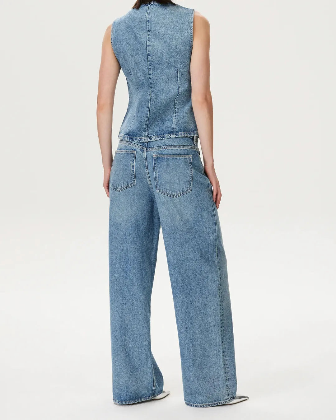 COSTES Light Blue Denim Vest with Slanted Placket
