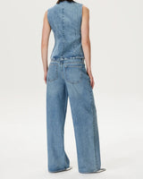 COSTES Light Blue Denim Vest with Slanted Placket