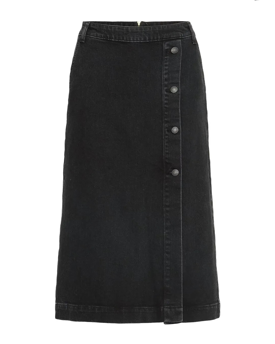 B.Young Black Denim Midi Skirt With Button Placket