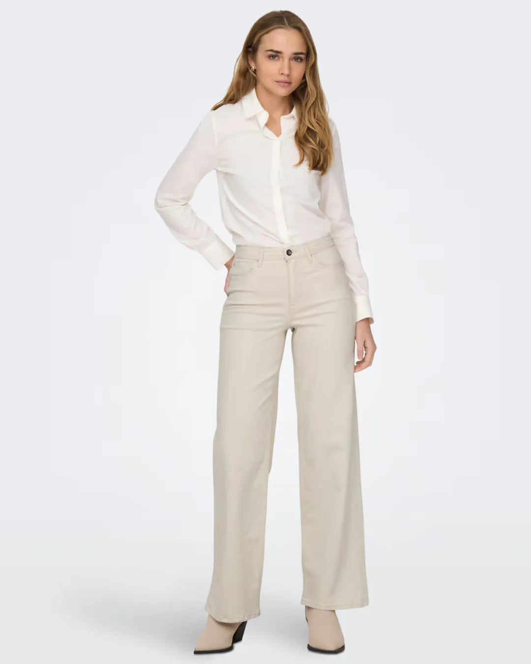 Only Girls Beige Wide Leg Denim Jeans