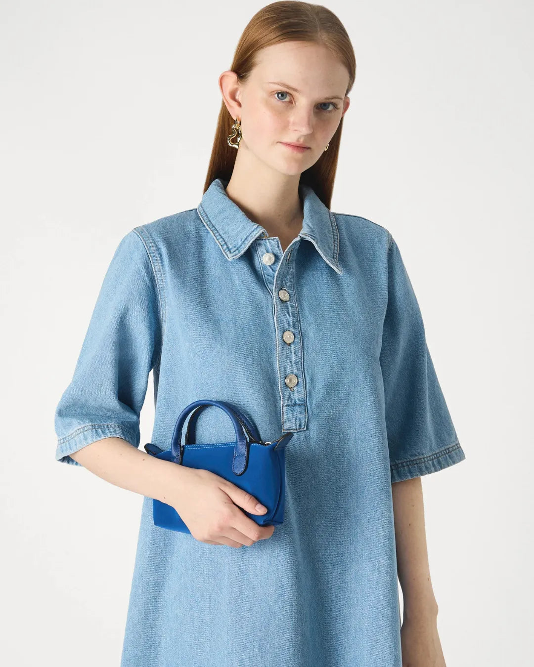 Elegant Blue Denim Mini Dress – Modern Casual Summer Outfit for Women