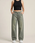 Unisex Relaxed Loose Fit Cross Pocket Jeans Matcha Wash