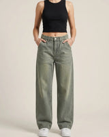 Unisex Relaxed Loose Fit Cross Pocket Jeans Matcha Wash