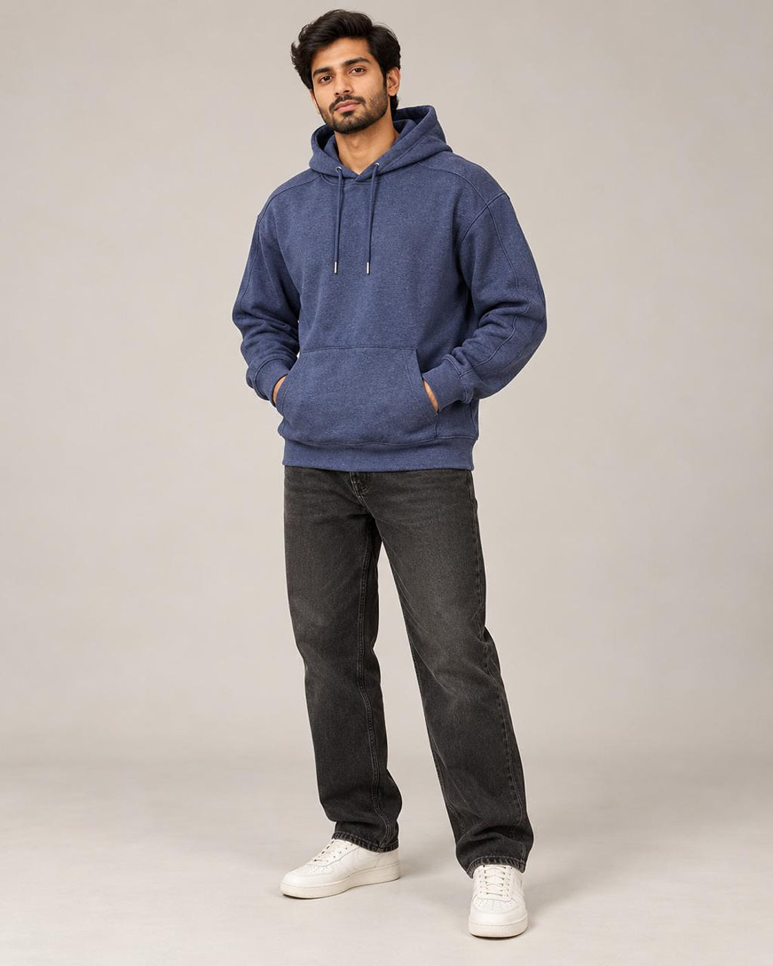 Heathered Navy Blue Panel Hoodie