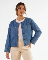 Women’s Blue Boxy Fit Long Sleeve Denim Shirt