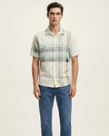 Textured Seersucker Plaid Cuban Collar Short-Sleeve Shirt