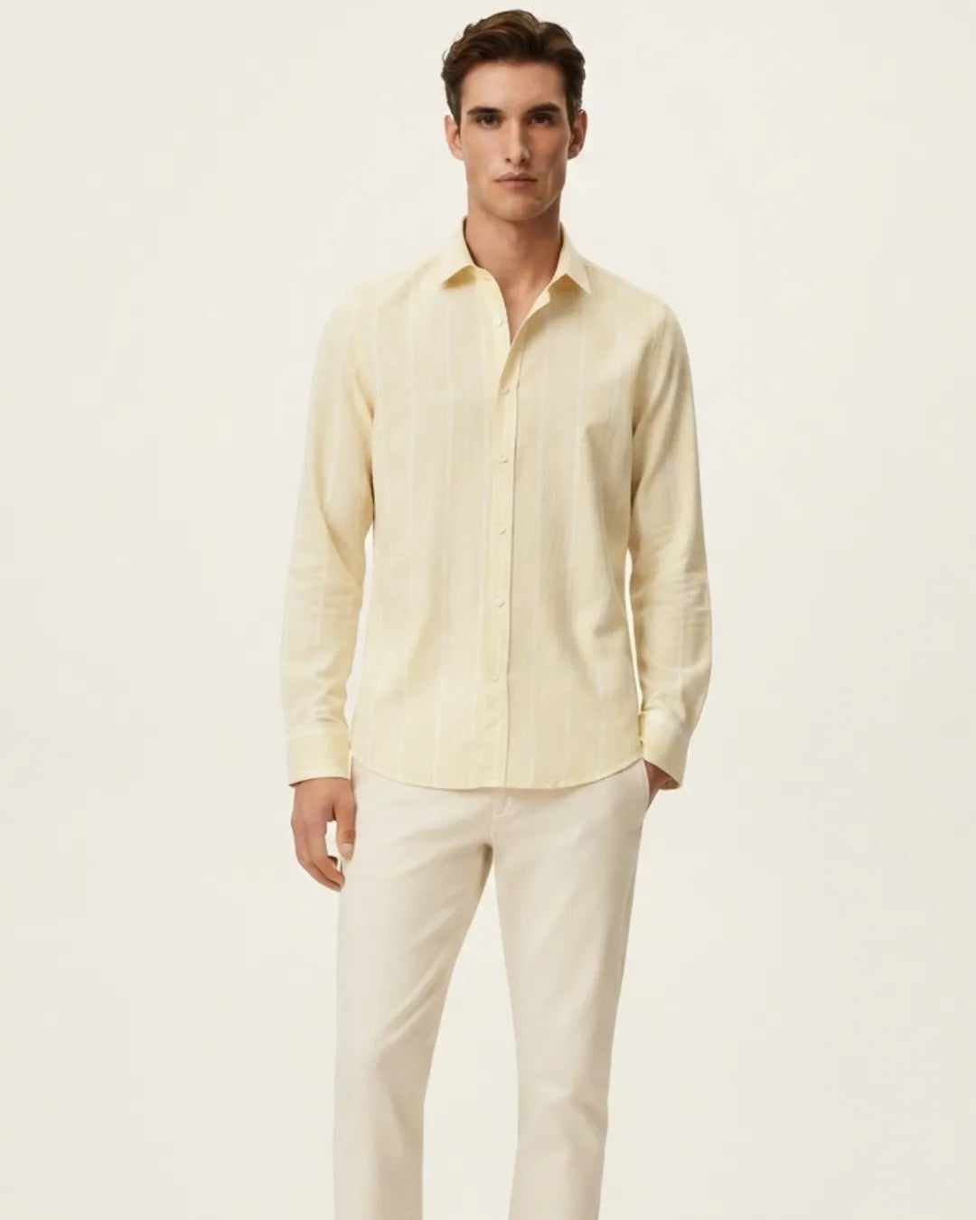 Zara Men's Textured Vertical Stripe Full Sleeve Shirt