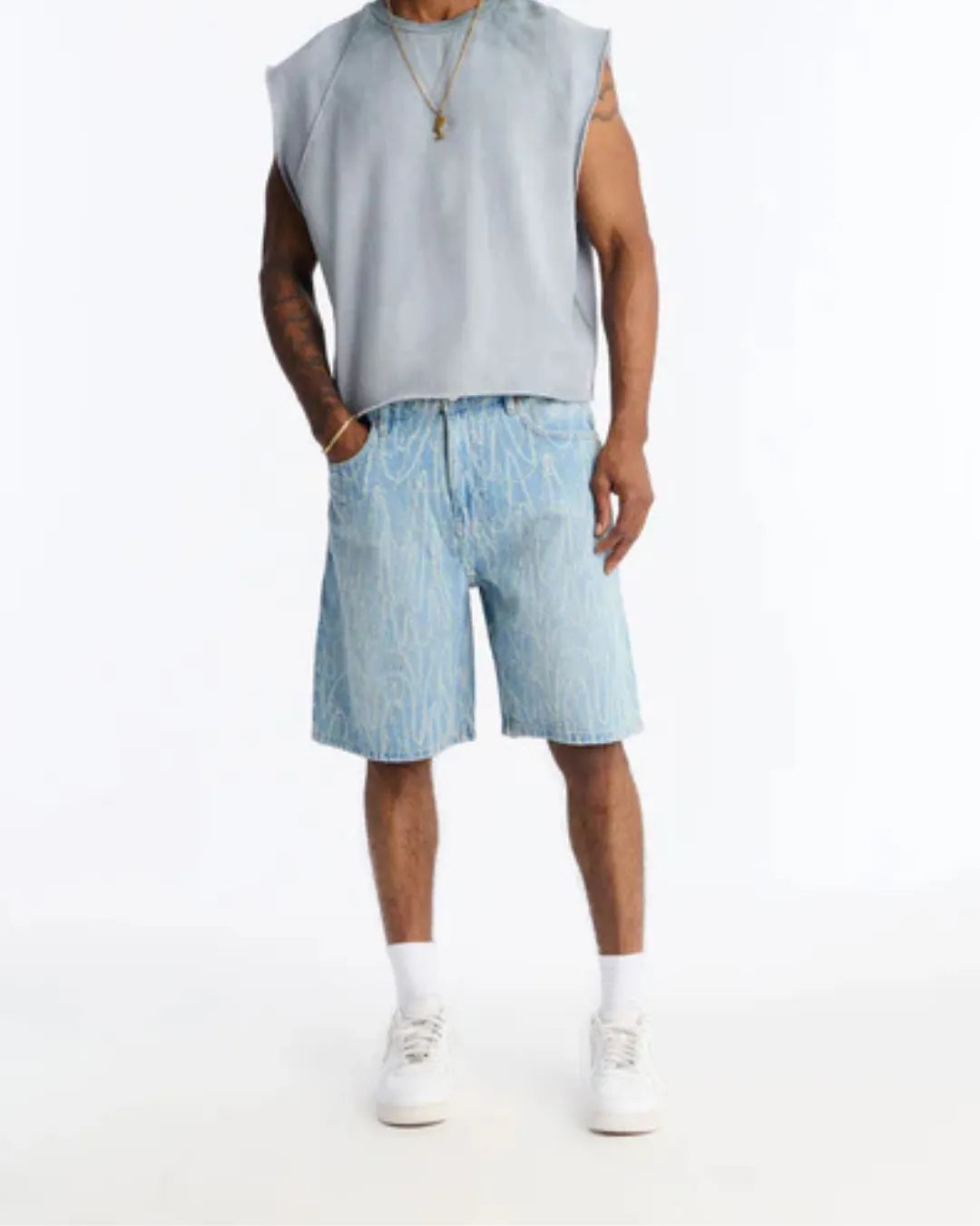 Novamen Men's Swervin Distressed Denim Short