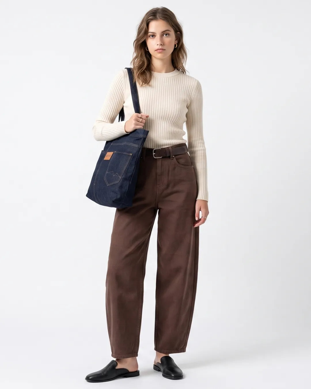 ONLY Dark Brown High-Waisted Barrel Jeans