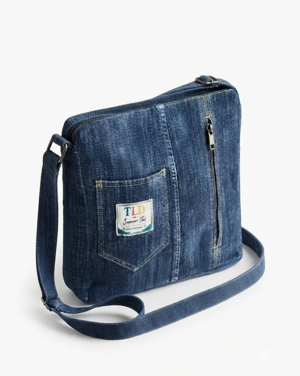 Reworked Denim Crossbody Bag With Dual Pocket Design By TLD