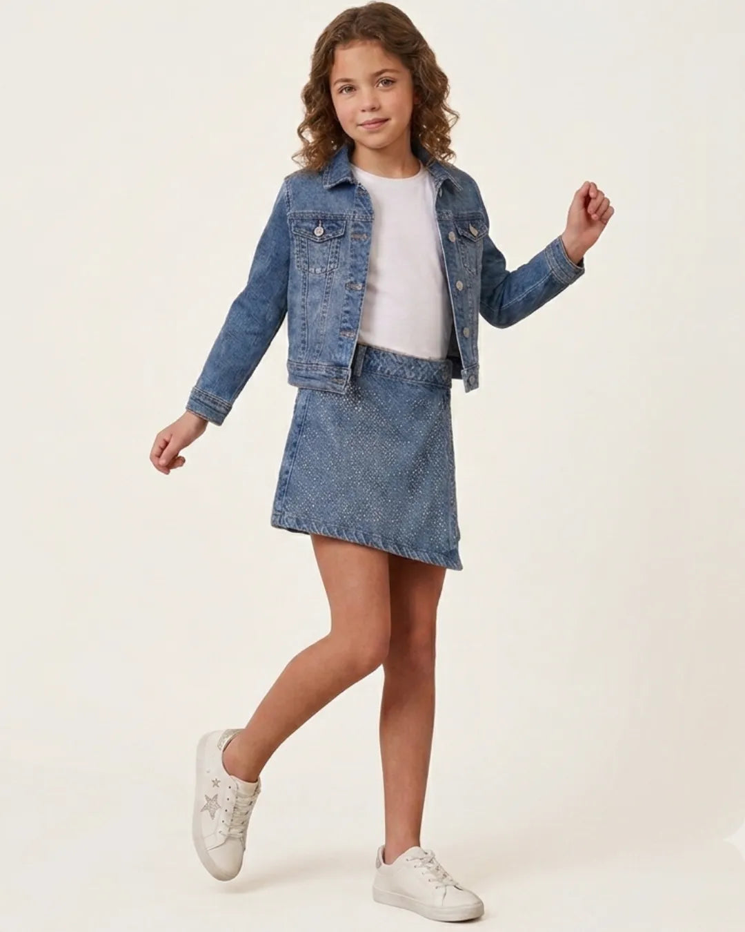 Only Girls Rhinestone Embellished Denim Skirt