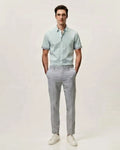 Zara Men Mint Green Dotted Print Cotton Cuban Collar Short Sleeve Shirt