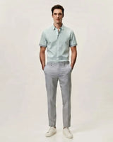 Zara Men Mint Green Dotted Print Cotton Cuban Collar Short Sleeve Shirt