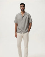 Zara Men's Grey Dotted Paisley Cuban Collar Shirt
