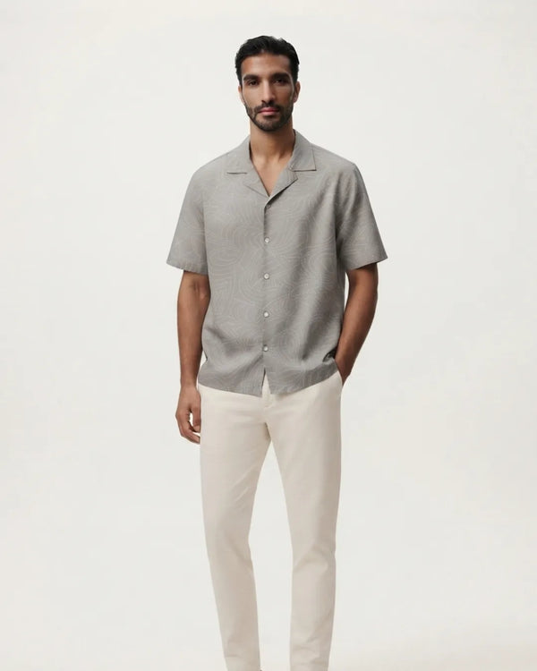 Zara Men's Grey Dotted Paisley Cuban Collar Shirt