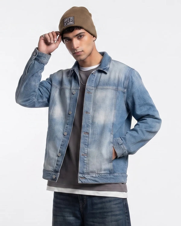 Vintage Wash Oversized Denim Jacket for Men