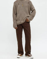 Novamen Men's Brown Stacked Slim Flare Peak Snap Jeans