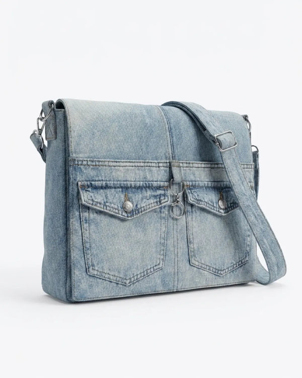 Sustainable Unisex Denim Crossbody Bag for University & Streetwear