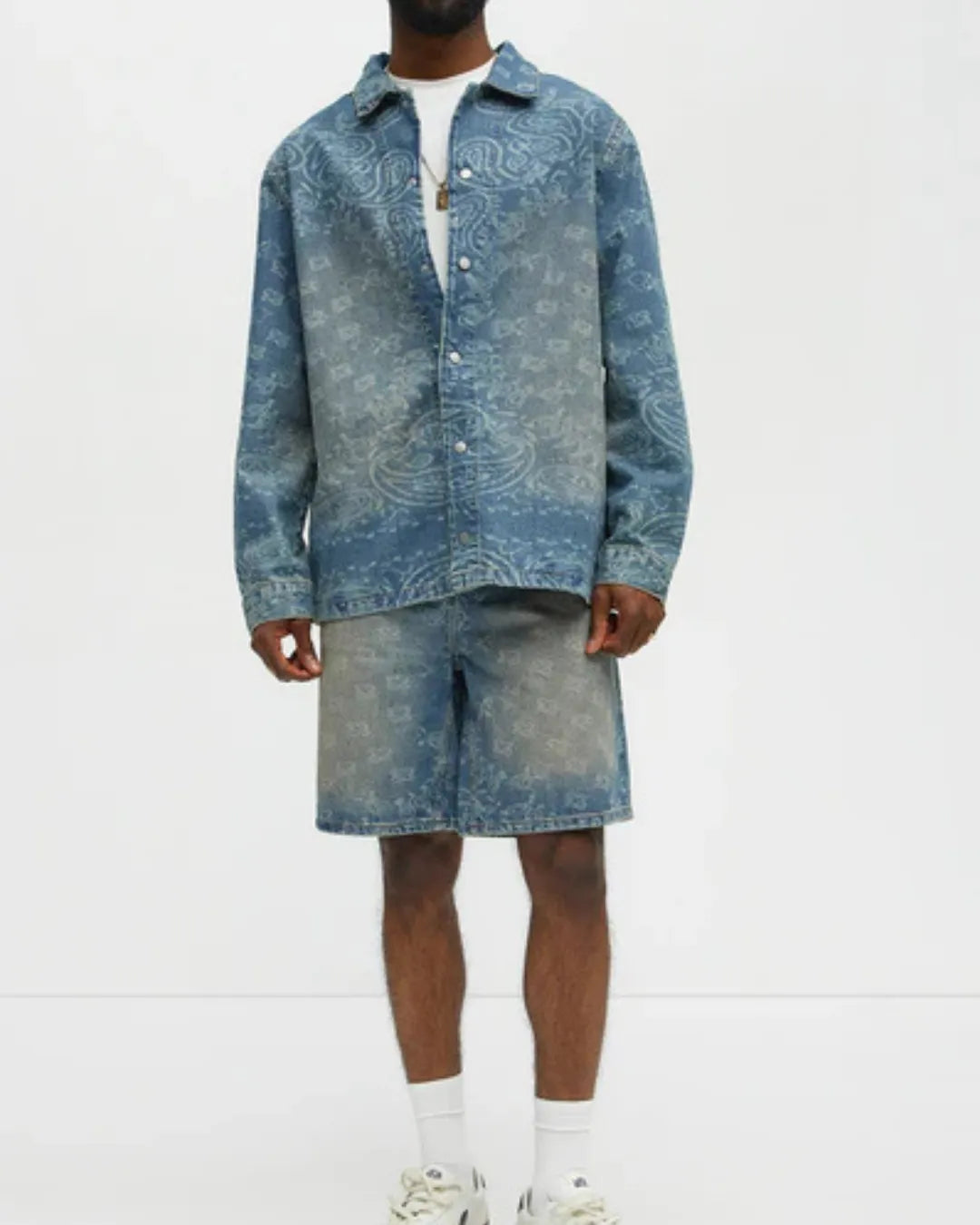 Novamen Men's Paisley Last Denim Button Up Shirt
