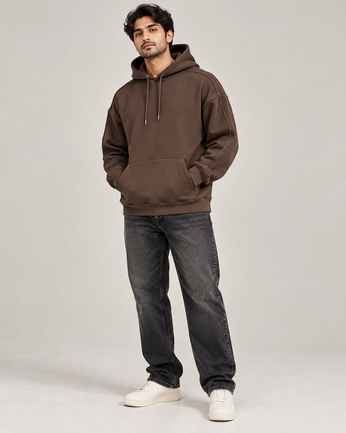 Chocolate Brown Panel Hoodie