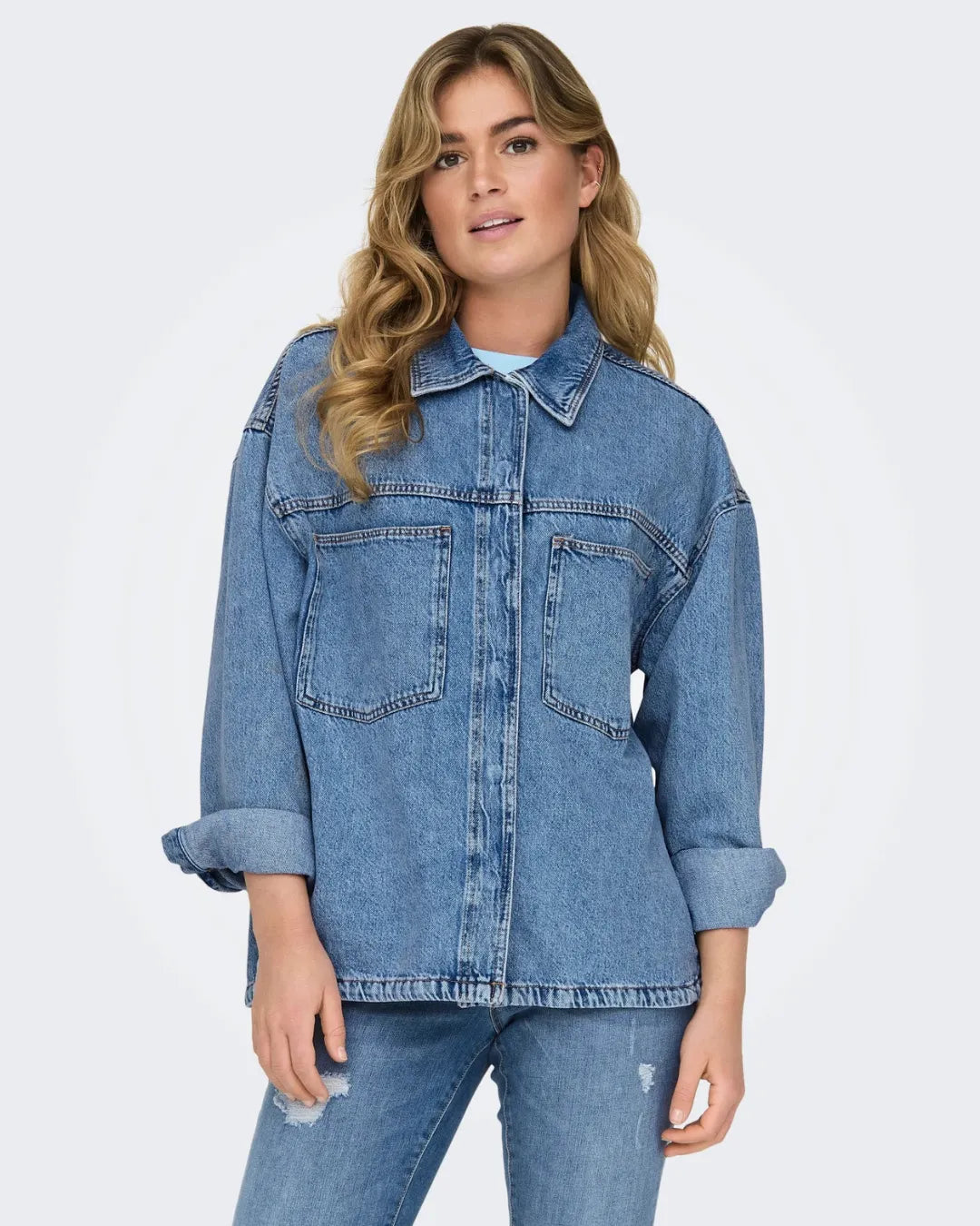 Vintage Blue Denim Shacket for Women Oversized Style