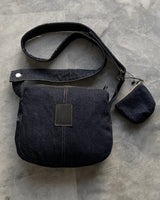 Raw Denim Shoulder Bag With Pocket And Mini Pouch