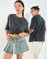 Dark Navy Blue Wash Blank Tee STWD Pull&Bear Down Shoulder