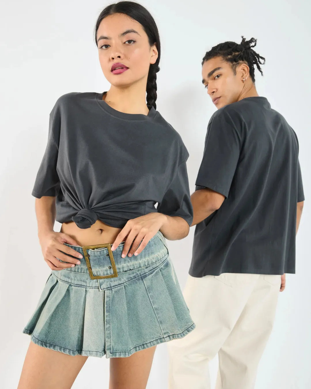 Dark Navy Blue Wash Blank Tee STWD Pull&Bear Down Shoulder