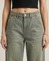 Unisex Relaxed Loose Fit Cross Pocket Jeans Matcha Wash