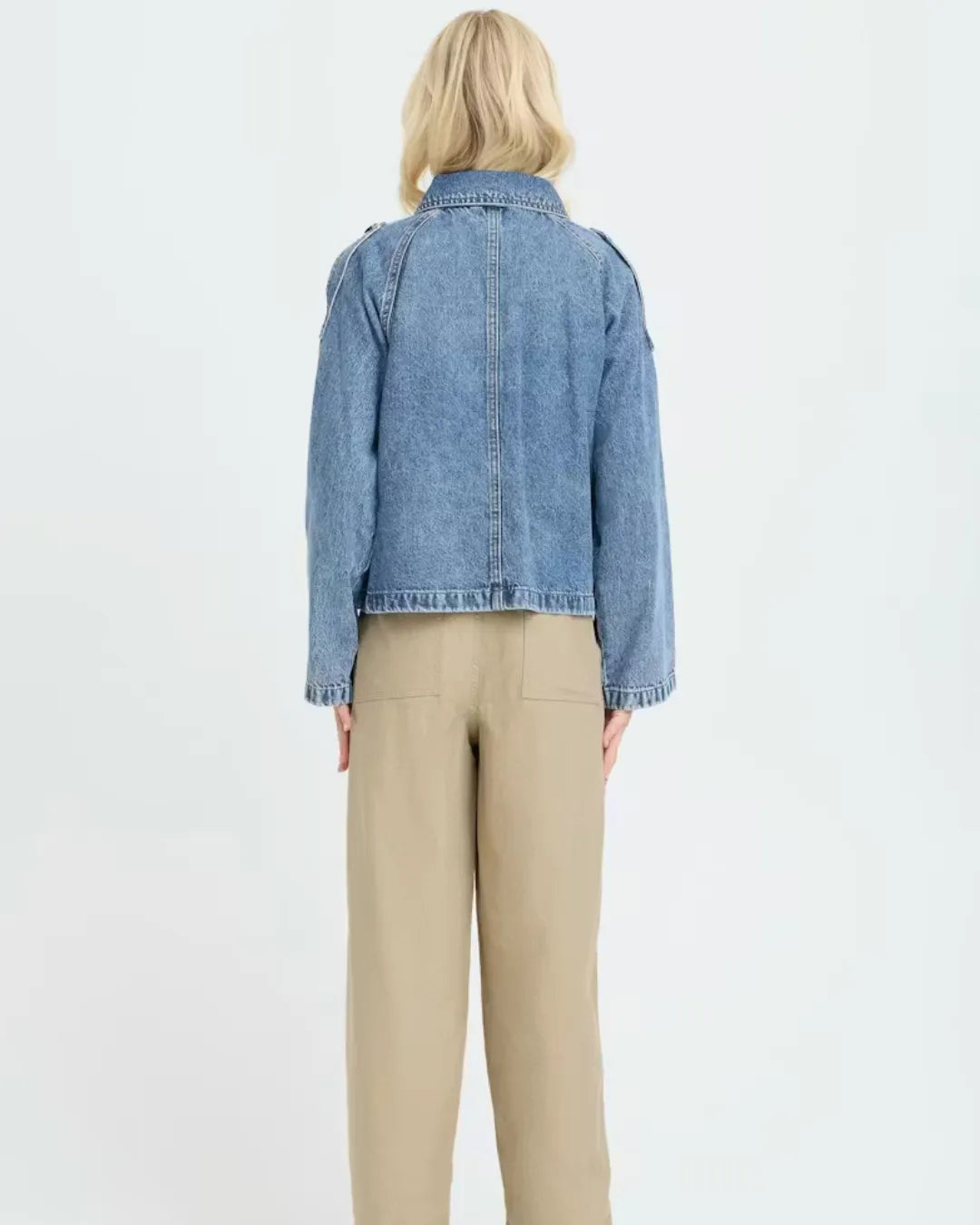 B Young Light Blue Denim Cropped Jacket for Women