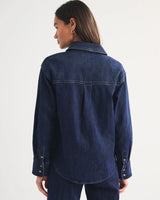 Lands End Dark Wash Denim Shirt Women Classic Fit