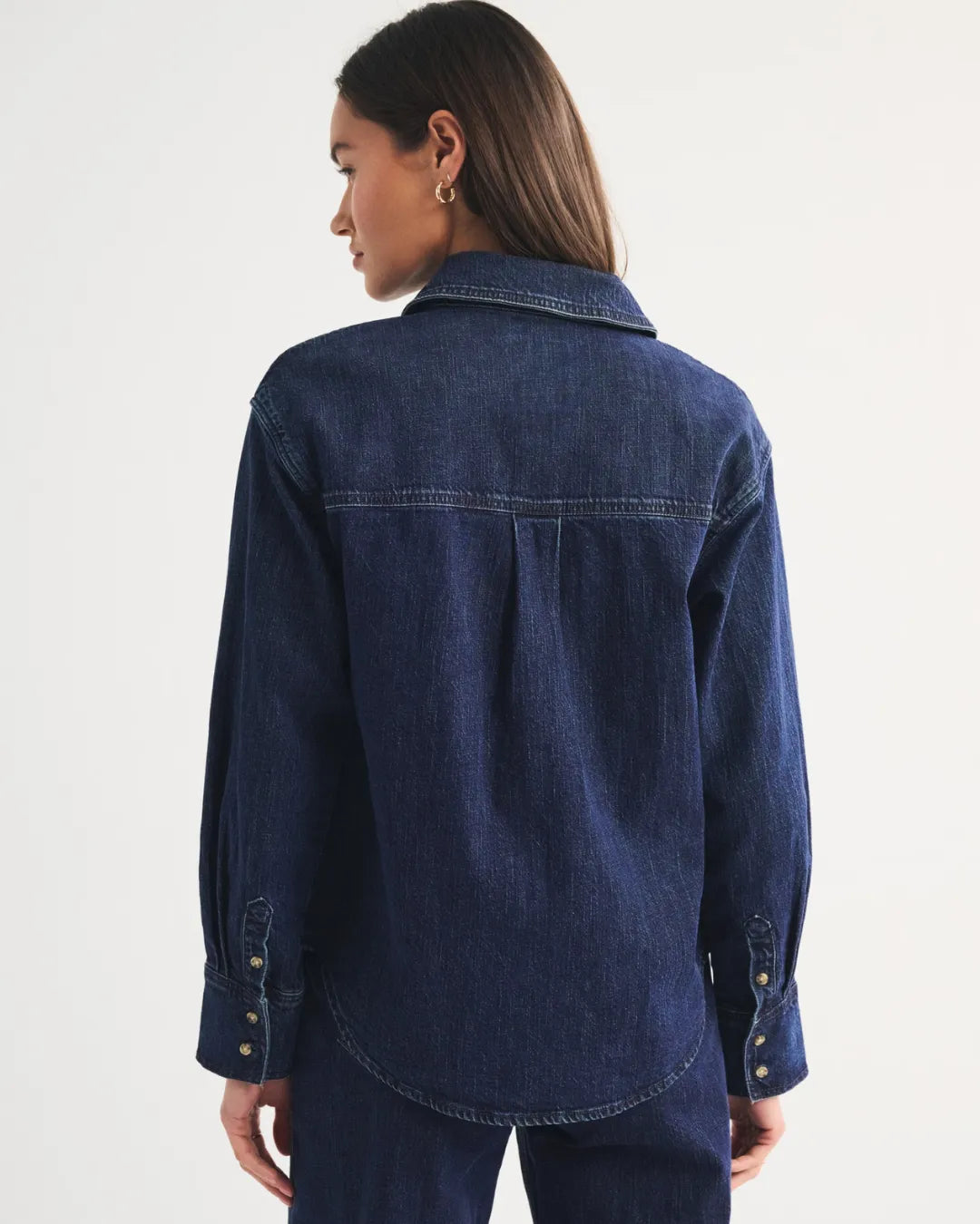 Lands End Dark Wash Denim Shirt Women Classic Fit