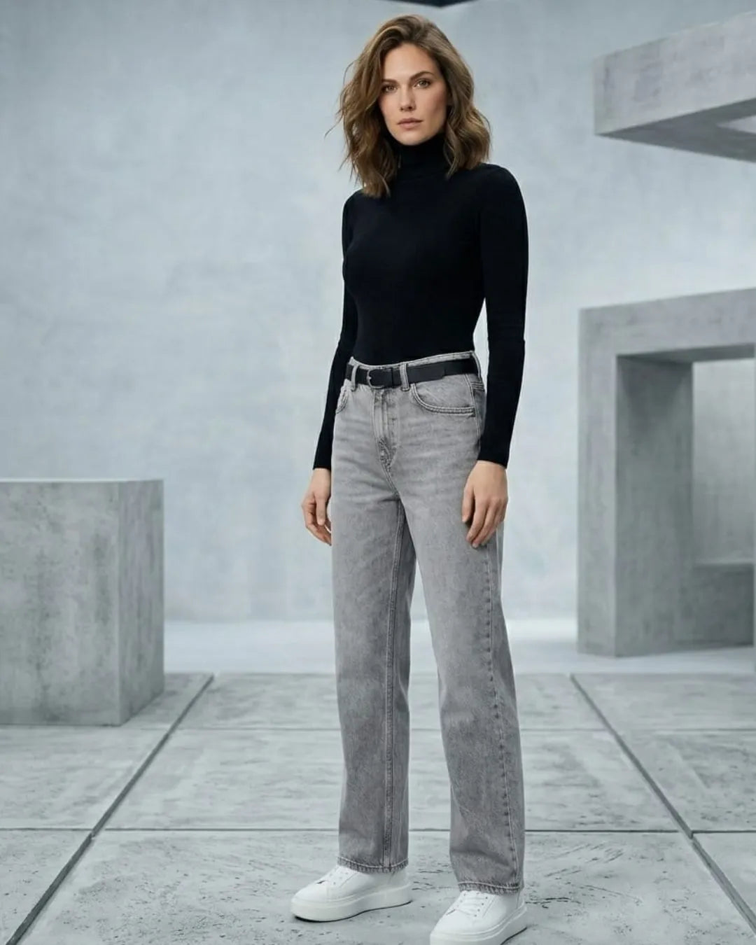 Women's Sela Sraight Fit Gray Acid Wash Jeans