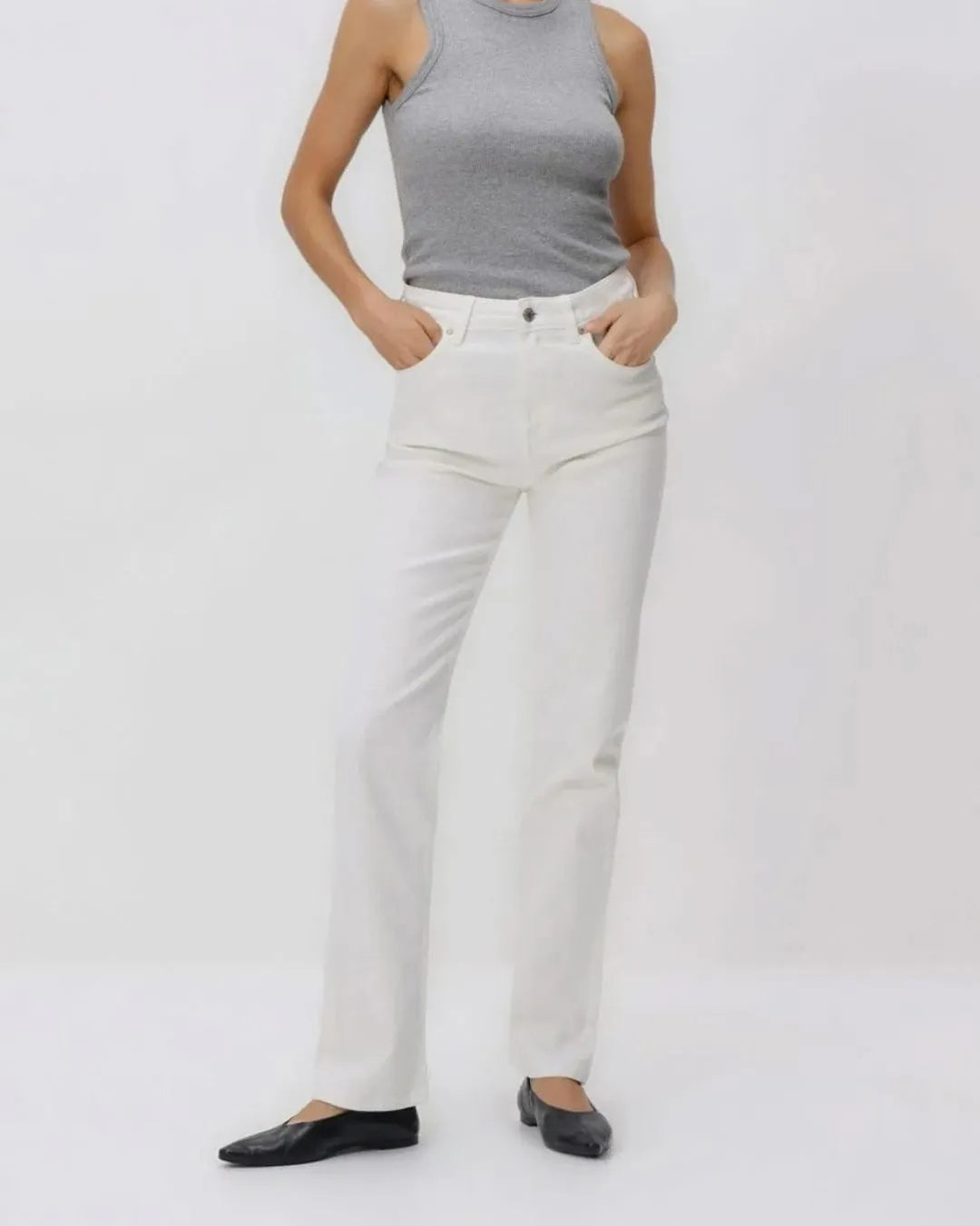 Womens Classic Straight Fit White Denim Jeans