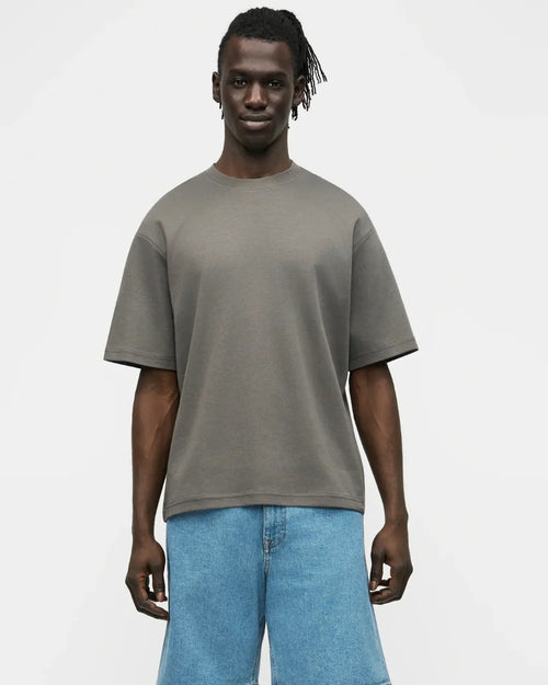 Dark Taupe Grey Wash Blank Tee STWD Pull&Bear Down Shoulder