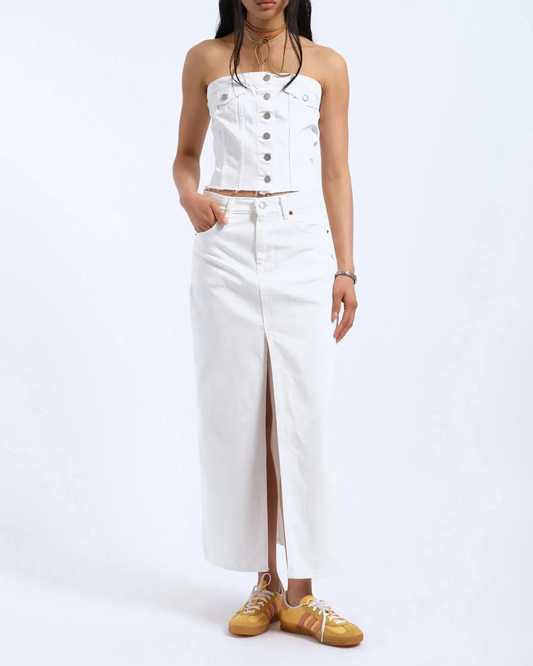 Dr.Denim Carli White Tube Top Slim Fit