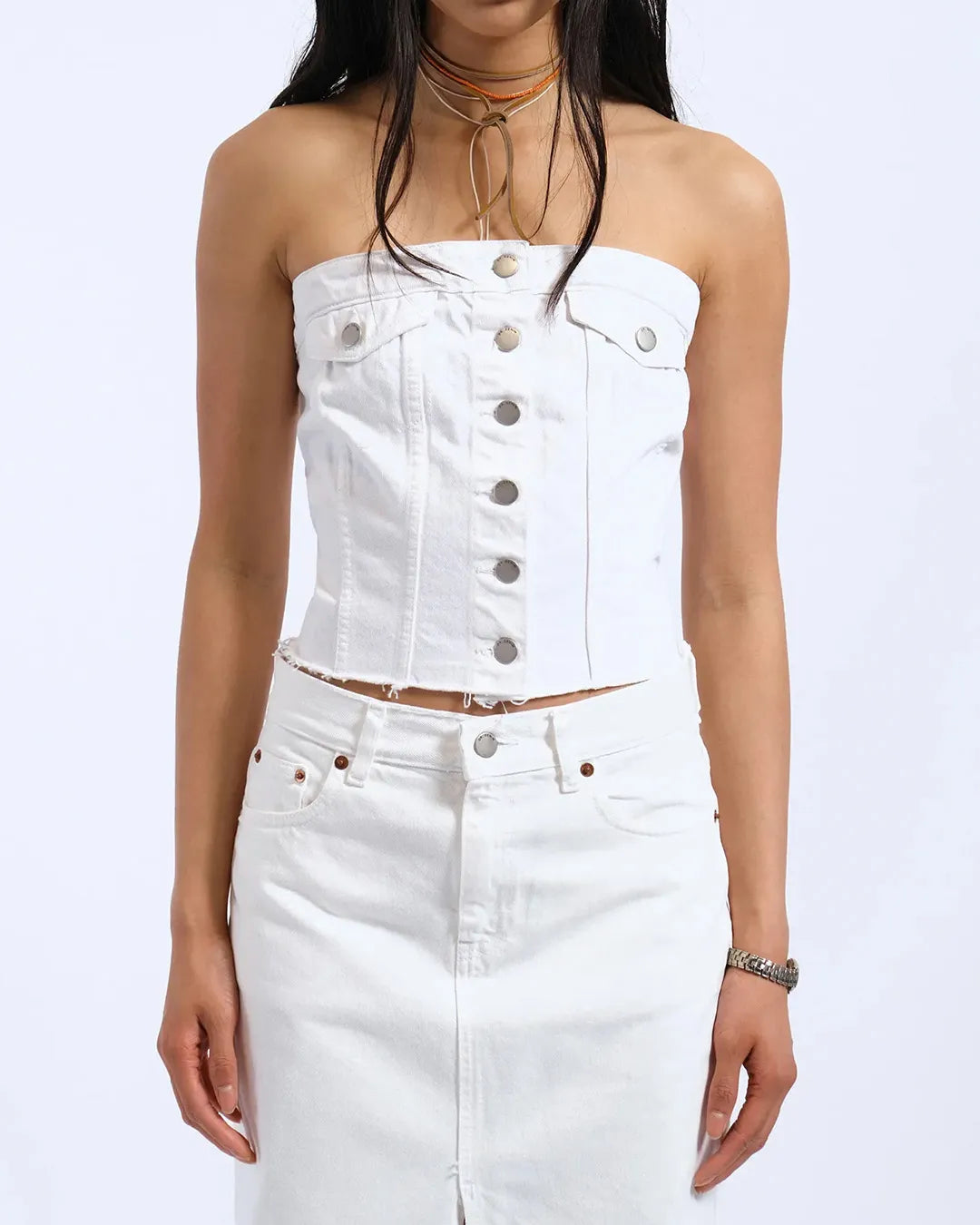Dr.Denim Carli White Tube Top Slim Fit