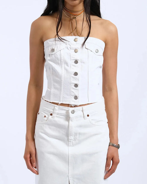 Dr.Denim Carli White Tube Top Slim Fit