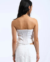 Dr.Denim Carli White Tube Top Slim Fit