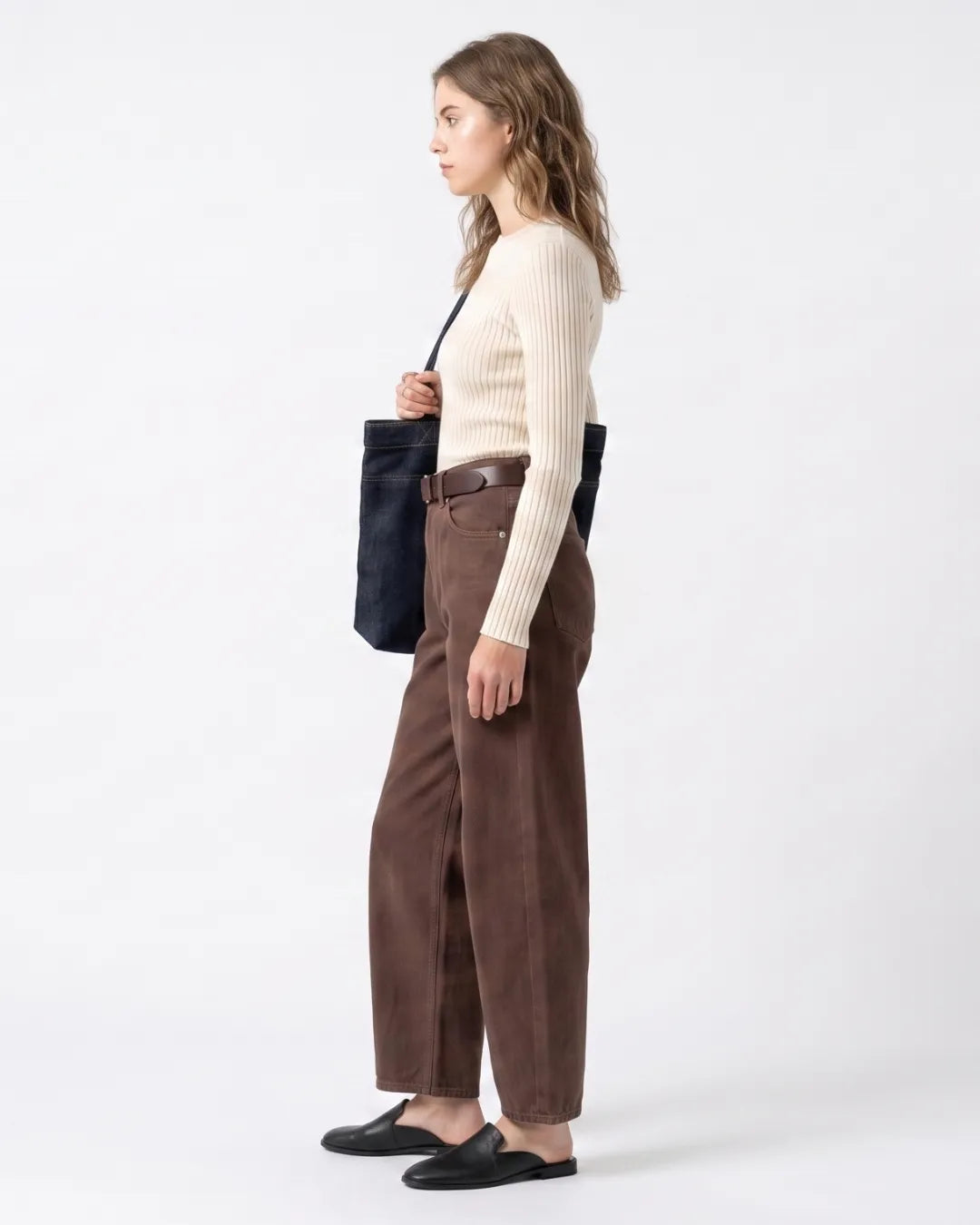 ONLY Dark Brown High-Waisted Barrel Jeans