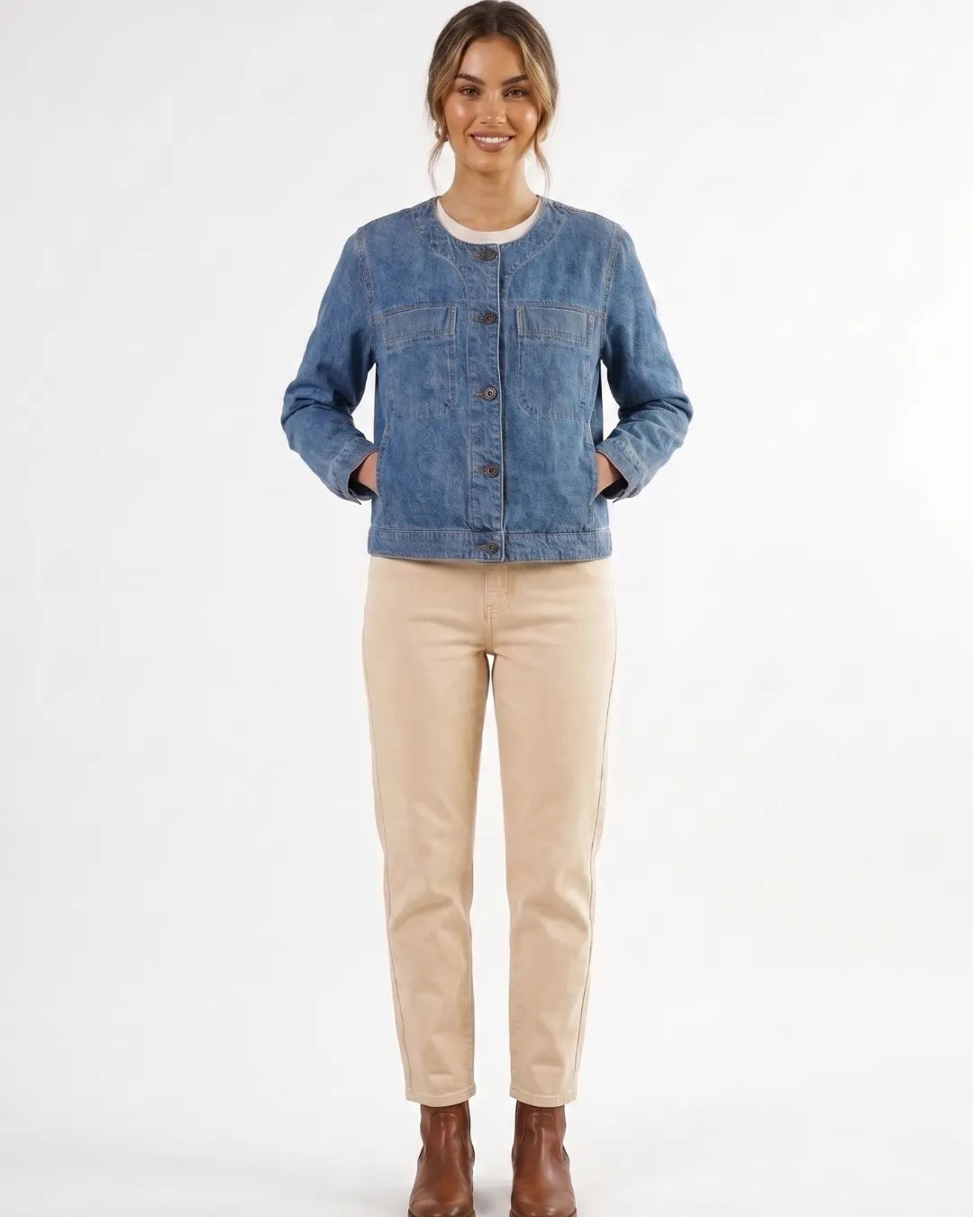 Women’s Blue Boxy Fit Long Sleeve Denim Shirt