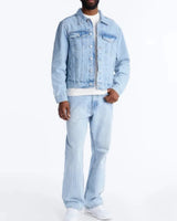 Novamen Men's Cropped Windowpane Denim Trucker Jacket