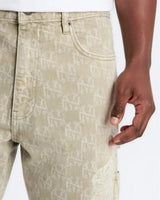 Novamen Men's Brown Monogram Distressed Baggy Fit Denim Jeans