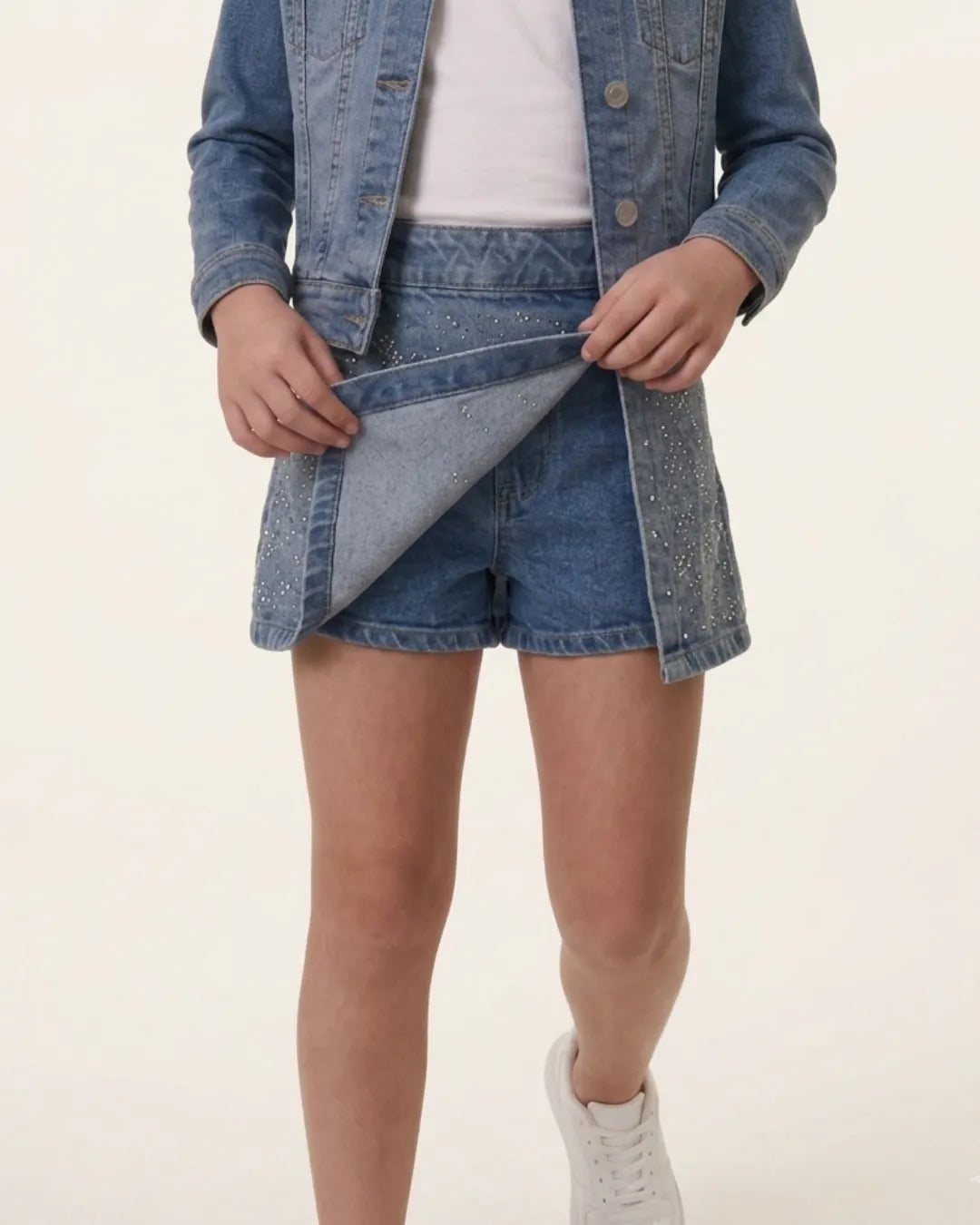 Only Girls Rhinestone Embellished Denim Skirt